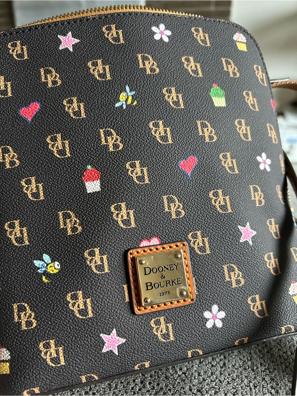 Dooney & Bourke Black Signature Dome Crossbody with Multicolor Icons